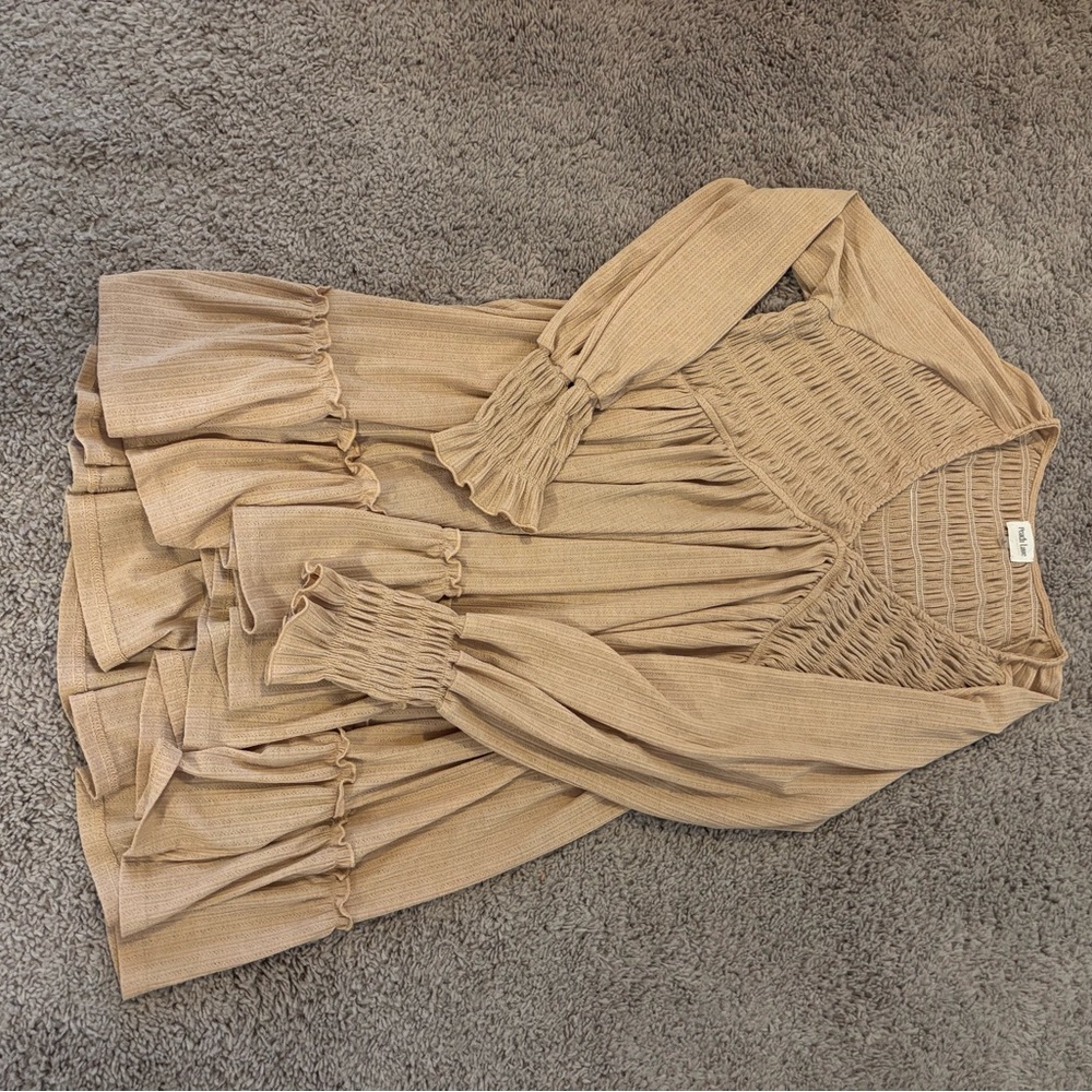 Peach Love California Long Sleeve Dress - Tan